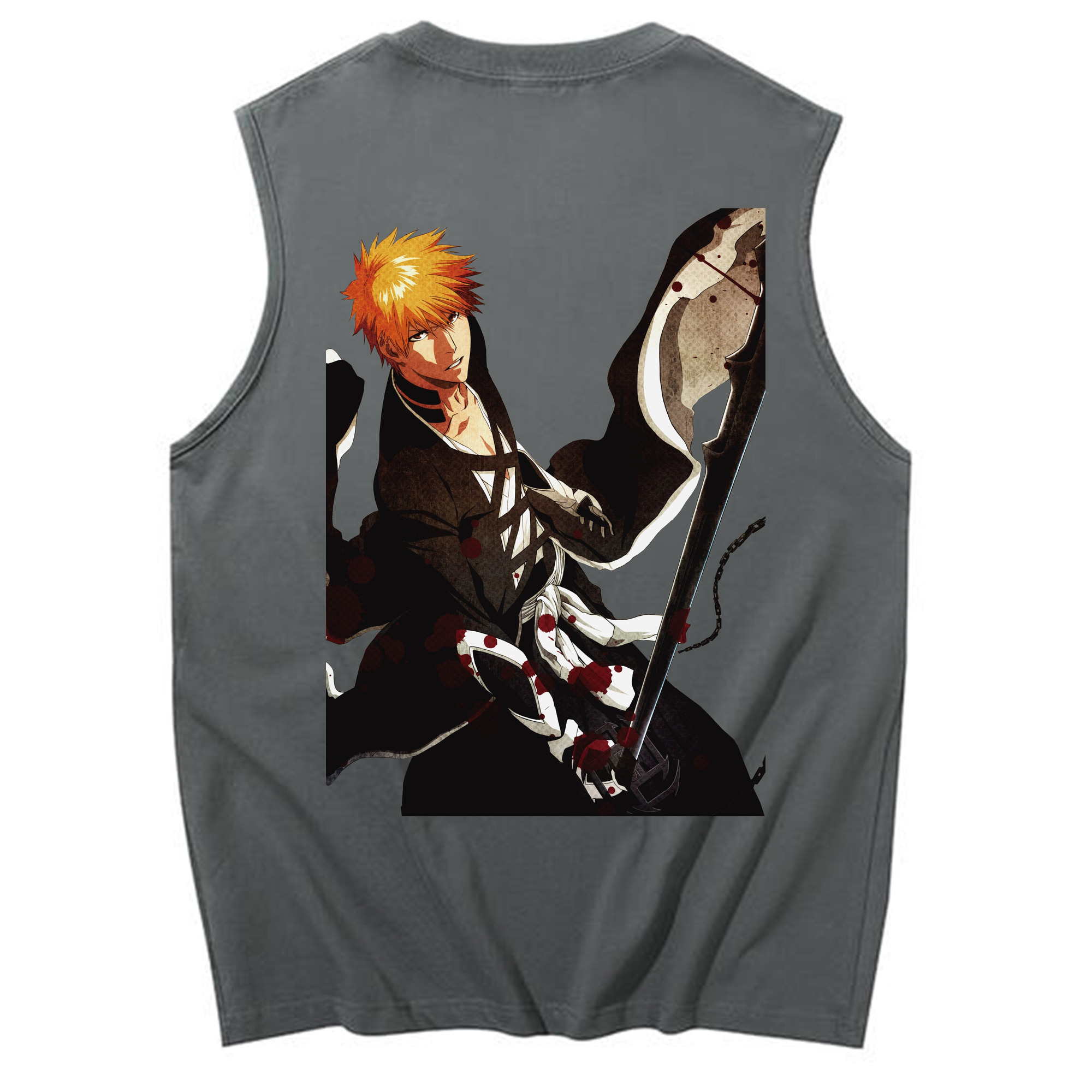 （画像用） ブリーチ 黒崎一護（くろさき いちご）BLEACH Kurosaki Ichigo コットン100％タンクトップ（背面プリント）